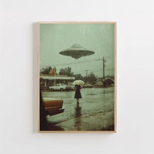 Listing image for Vintage UFO Sighting Poster, Retro 70s Sci Fi Alien Wall Art Print