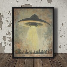Listing image for UFO SIGHTING Wall Art, Retro Sci-Fi Alien Abduction Poster, Cryptid UAP Decor