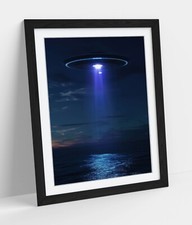 Listing image for UFO ABDUCTION OVER THE OCEAN -FRAMED WALL ART PAPER PRINT POSTER