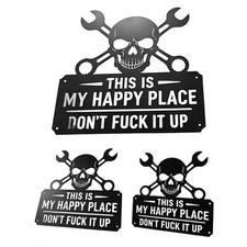 Listing image for This Is My Happy Place Metal Wall Art Sign Skull & Crossed Wrench Garage Door